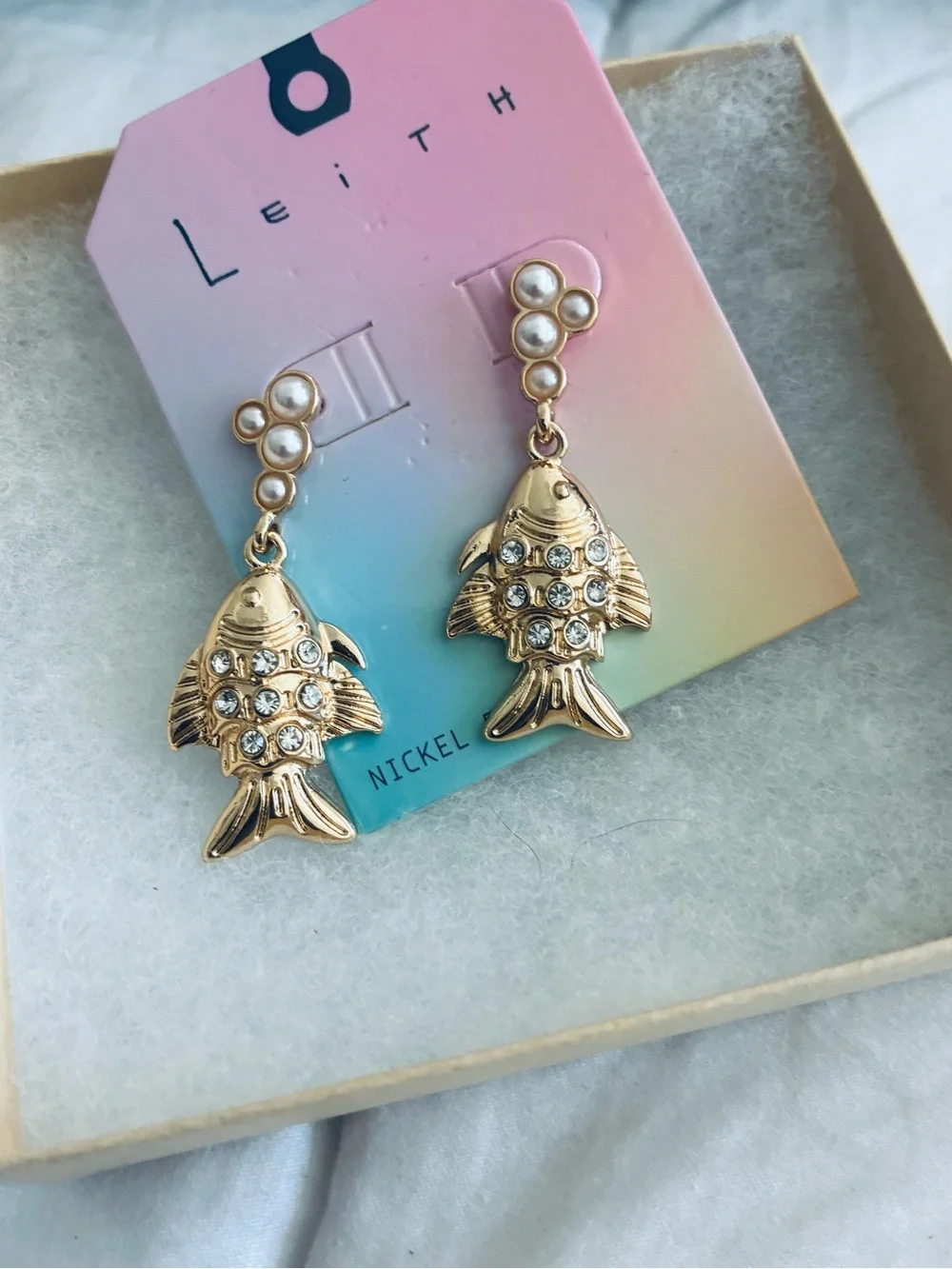 Leith Gold Fish Drop Earrings with Pearl & Crystal Accents
